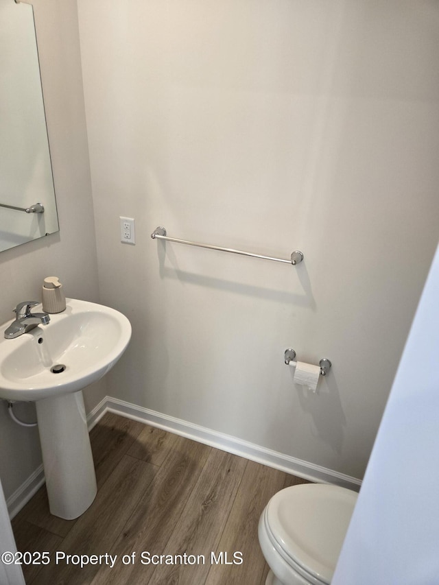 bathroom with wood-type flooring and toilet