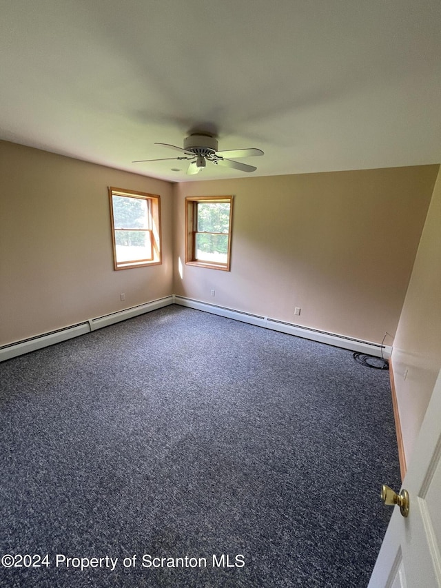 empty room featuring ceiling fan and carpet floors