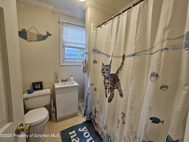 510 Moltke Ave, Scranton, PA 18505 - full bathroom with crown molding, toilet, vanity, and curtained shower