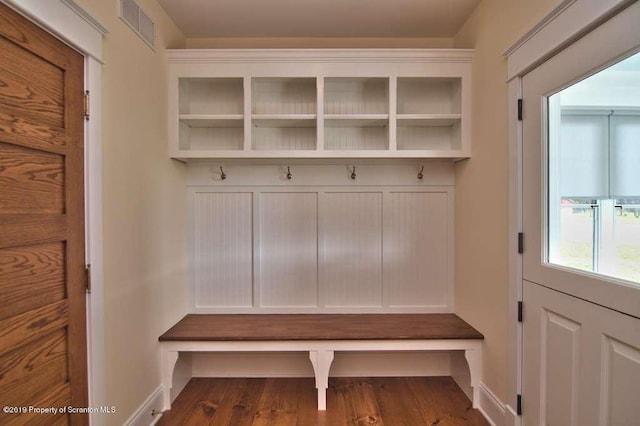 mudroom with dark wood-type flooring