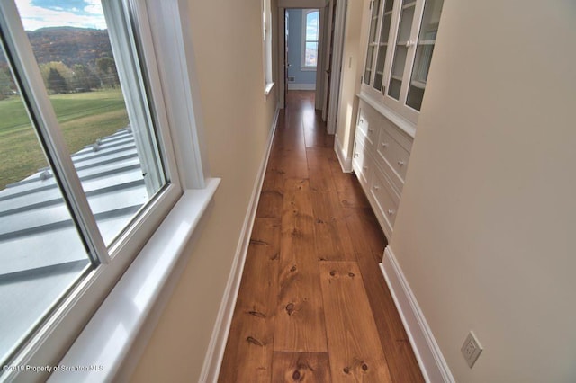 hallway with hardwood / wood-style flooring