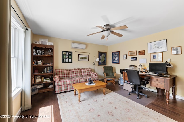 19600 State Route 92, Susquehanna, PA 18847 - office space featuring a wall mounted air conditioner, dark wood-type flooring, ceiling fan, and baseboards