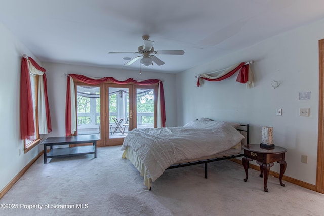 72 Adams Dr, Waymart, PA 18472 - bedroom with access to outside, light carpet, and a ceiling fan