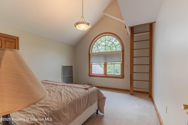 72 Adams Dr, Waymart, PA 18472 - bedroom with light carpet and vaulted ceiling