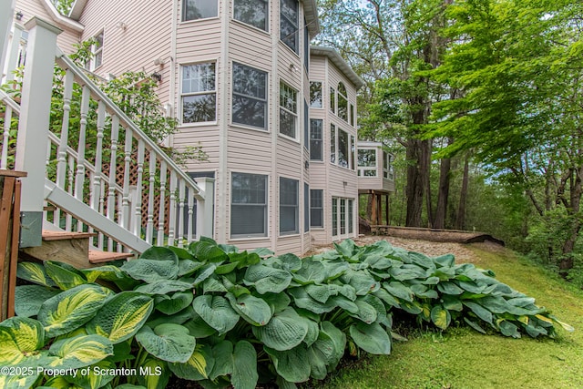 72 Adams Dr, Waymart, PA 18472 - rear view of house with stairs