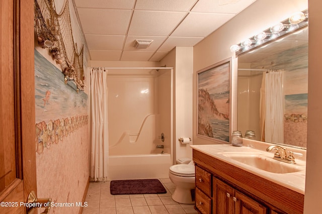 72 Adams Dr, Waymart, PA 18472 - full bathroom featuring tile patterned floors, vanity, shower / bathtub combination with curtain, and a paneled ceiling