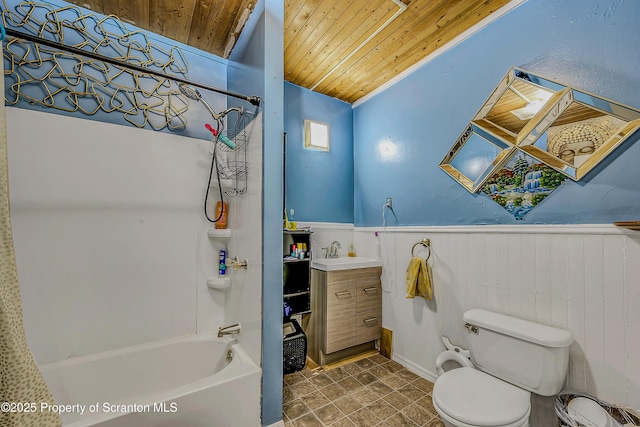 167 S Hyde Park Ave, Scranton, PA 18504 - bathroom with wooden ceiling, wainscoting, vanity, and shower / washtub combination