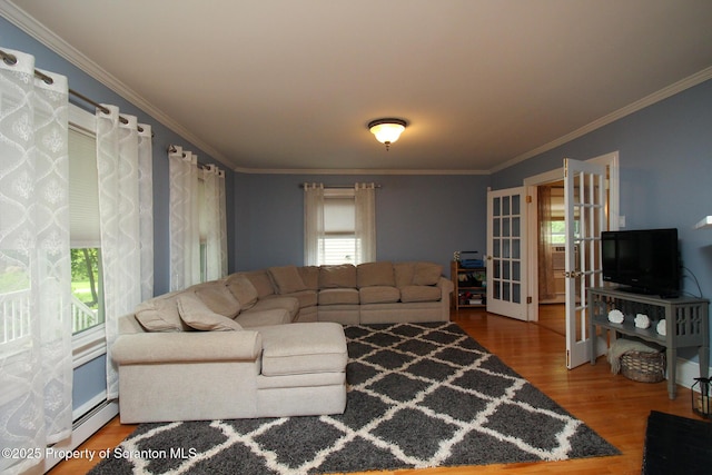 525 N Abington Rd, Waverly Twp, PA 18411 - living area with french doors, crown molding, and wood finished floors