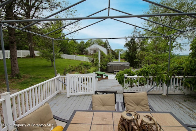 525 N Abington Rd, Waverly Twp, PA 18411 - wooden terrace featuring a hot tub