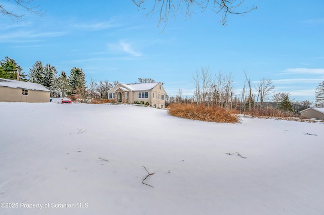 view of yard layered in snow