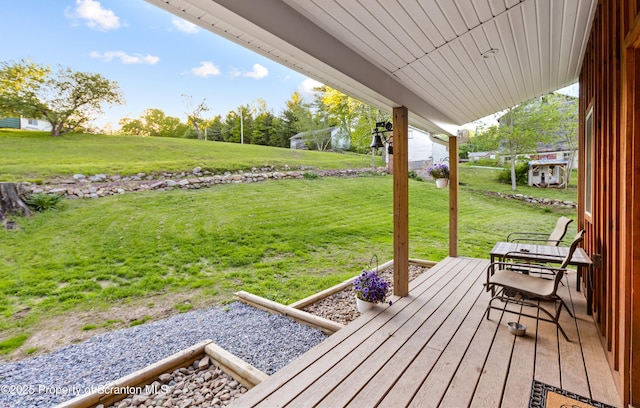 87 Old Farm Ln, White Haven, PA 18661 - wooden terrace featuring a lawn