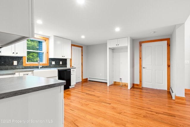 87 Old Farm Ln, White Haven, PA 18661 - kitchen featuring dishwasher, baseboard heating, decorative backsplash, light wood-style flooring, and recessed lighting