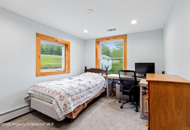 87 Old Farm Ln, White Haven, PA 18661 - carpeted bedroom featuring a baseboard heating unit, a desk, and recessed lighting