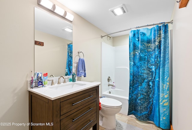 87 Old Farm Ln, White Haven, PA 18661 - full bathroom featuring toilet, vanity, tile patterned floors, and shower / tub combo