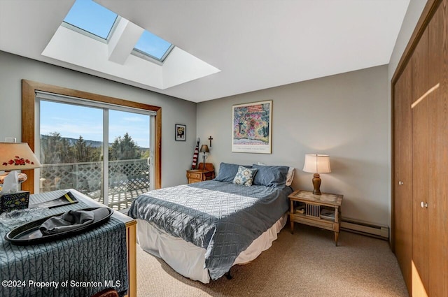 bedroom featuring carpet, access to outside, and a closet