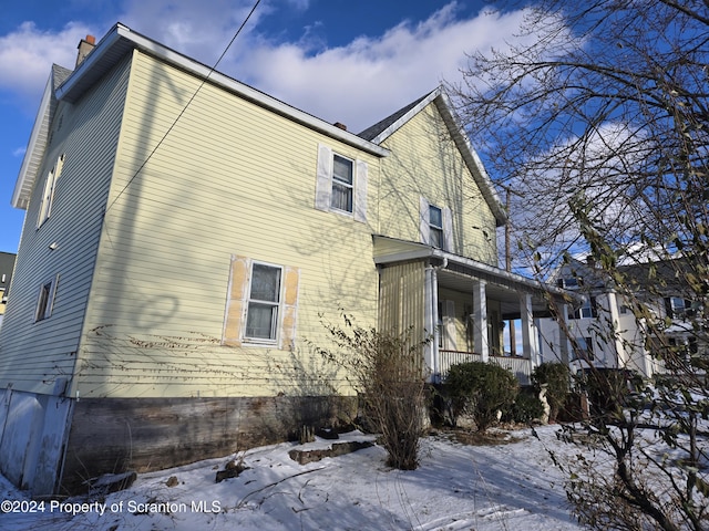 view of snow covered exterior