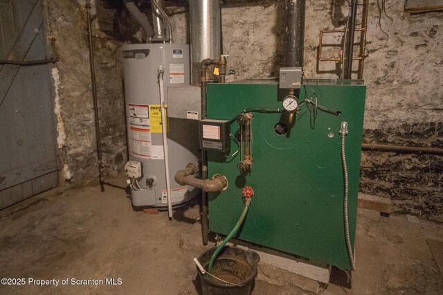 utility room with a heating unit and gas water heater