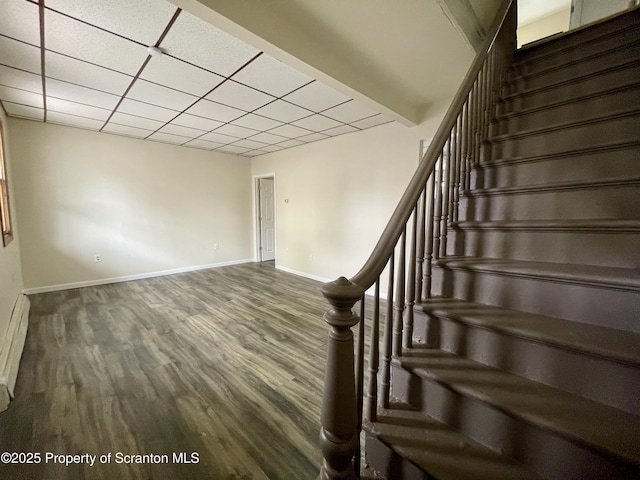 1211 Jackson St 1209-, Scranton, PA 18504 - stairs with wood finished floors, baseboards, a paneled ceiling, and a baseboard radiator