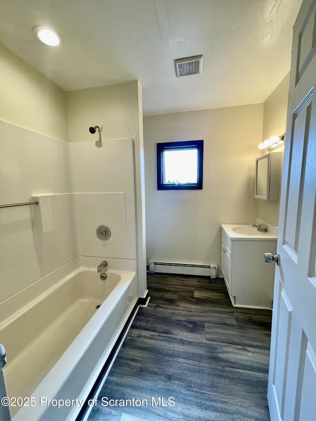 1211 Jackson St 1209-, Scranton, PA 18504 - bathroom featuring a baseboard radiator, vanity, shower / bath combination, and wood finished floors
