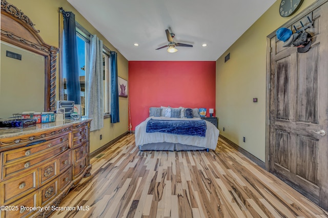 815 Oak St, Archbald, PA 18403 - bedroom featuring a ceiling fan, recessed lighting, wood finished floors, and baseboards
