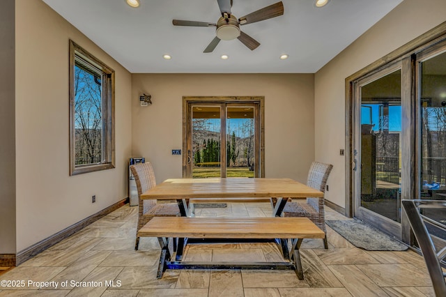 815 Oak St, Archbald, PA 18403 - dining area featuring recessed lighting, a ceiling fan, and baseboards