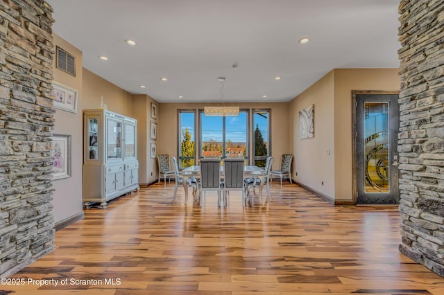 815 Oak St, Archbald, PA 18403 - dining space with baseboards, recessed lighting, visible vents, and light wood-type flooring