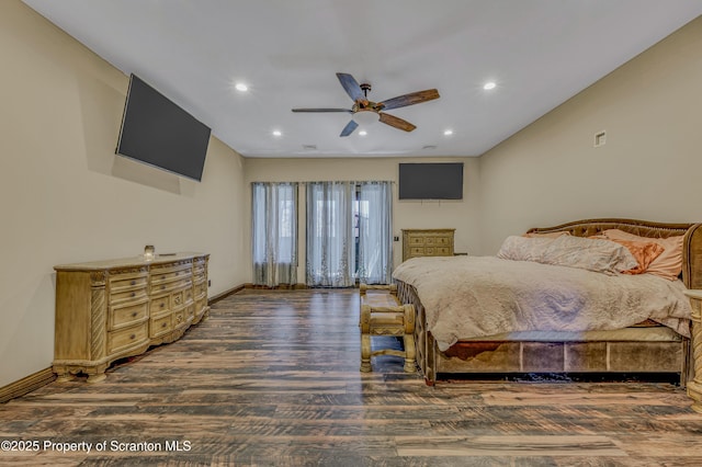 815 Oak St, Archbald, PA 18403 - bedroom with recessed lighting, wood finished floors, baseboards, and ceiling fan