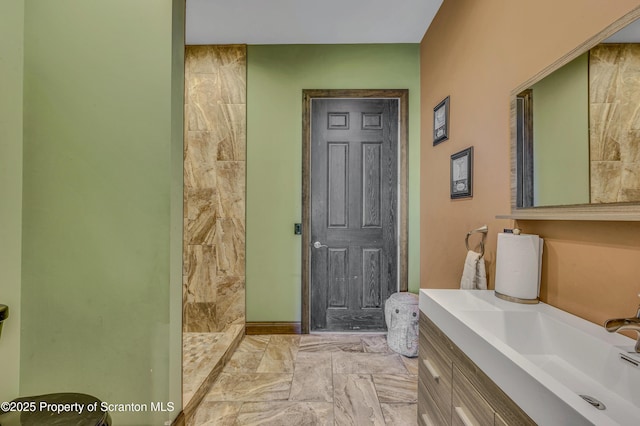 815 Oak St, Archbald, PA 18403 - bathroom with vanity, marble finish floor, and tiled shower
