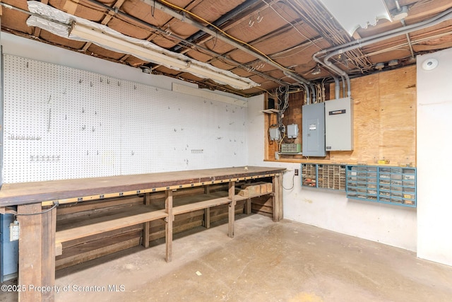 474 Tingley Lake Rd, New Milford, PA 18834 - unfinished basement featuring a workshop area and electric panel