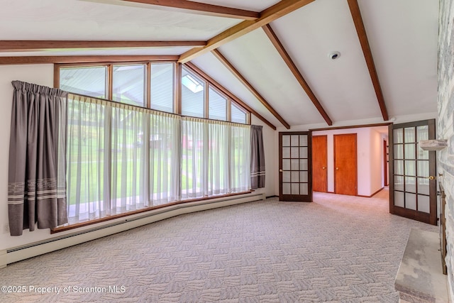 474 Tingley Lake Rd, New Milford, PA 18834 - carpeted empty room with a baseboard radiator, healthy amount of natural light, and french doors
