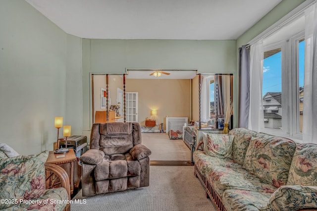 living area featuring carpet floors