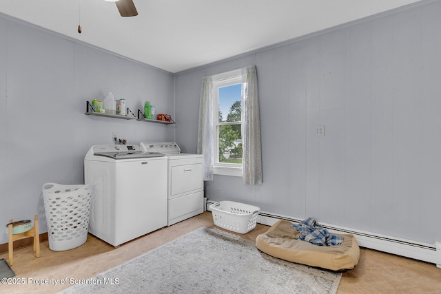 50 Humphrey St Unit 50-51, Old Forge, PA 18518 - laundry area with washing machine and clothes dryer, ceiling fan, and light tile patterned flooring