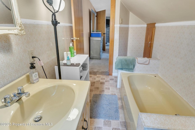 50 Humphrey St Unit 50-51, Old Forge, PA 18518 - full bath featuring a garden tub, wallpapered walls, and vanity