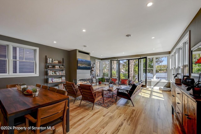 living room with light hardwood / wood-style flooring