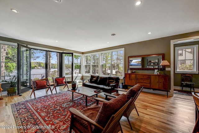 living room featuring light wood-type flooring