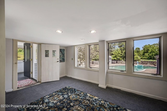 carpeted foyer entrance with a wealth of natural light