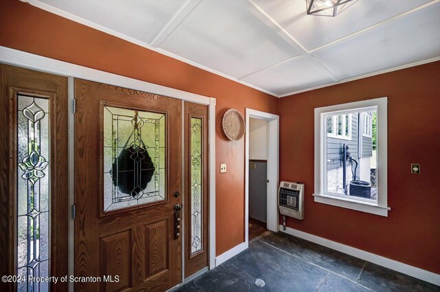 foyer with heating unit