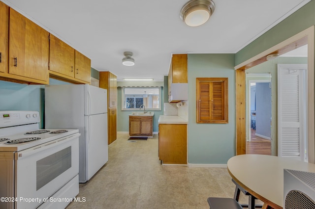 kitchen featuring white electric range and sink