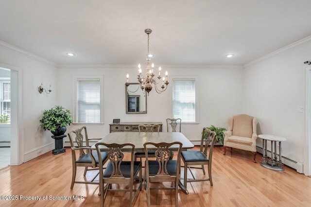 212 Lake Scranton Rd, Scranton, PA 18505 - dining room featuring healthy amount of natural light, light wood-type flooring, a chandelier, crown molding, and recessed lighting
