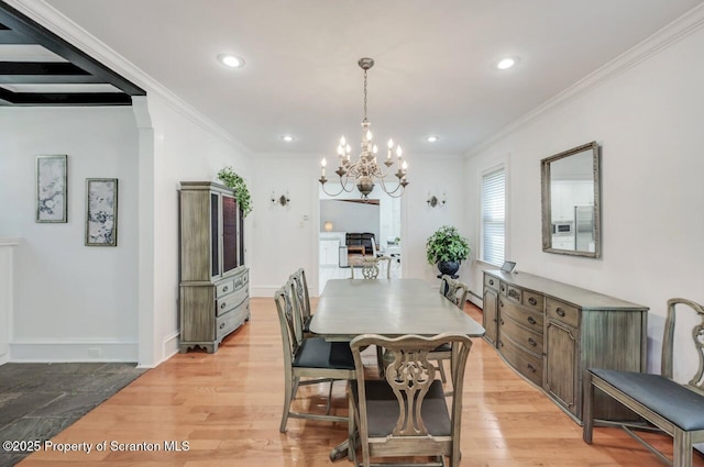 212 Lake Scranton Rd, Scranton, PA 18505 - dining space with a chandelier, recessed lighting, ornamental molding, light wood finished floors, and a baseboard heating unit
