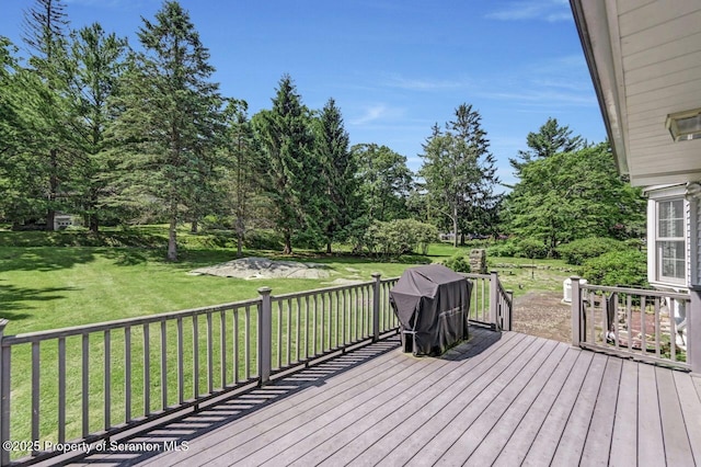 212 Lake Scranton Rd, Scranton, PA 18505 - wooden terrace featuring area for grilling, a yard, and view of scattered trees