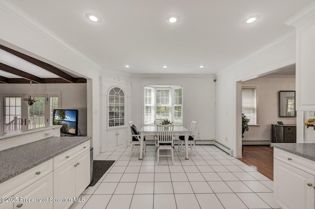 212 Lake Scranton Rd, Scranton, PA 18505 - dining area with healthy amount of natural light, recessed lighting, crown molding, beamed ceiling, and light tile patterned flooring