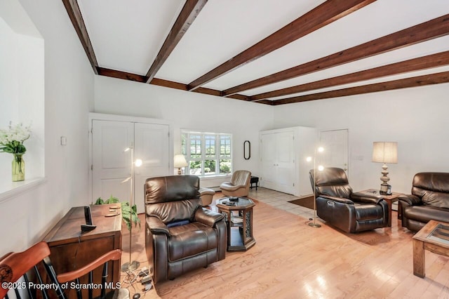 212 Lake Scranton Rd, Scranton, PA 18505 - living room featuring beam ceiling and light wood finished floors