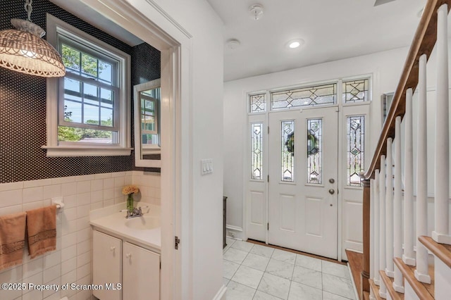 212 Lake Scranton Rd, Scranton, PA 18505 - entrance foyer with stairs, light marble finish floors, and recessed lighting