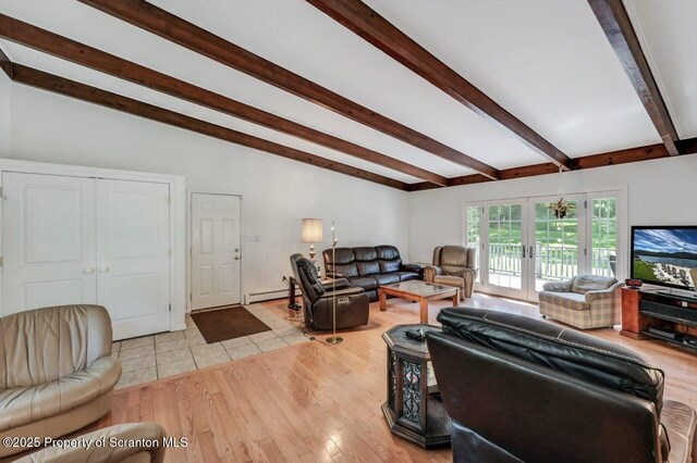 212 Lake Scranton Rd, Scranton, PA 18505 - living area with a baseboard heating unit, french doors, and light wood finished floors