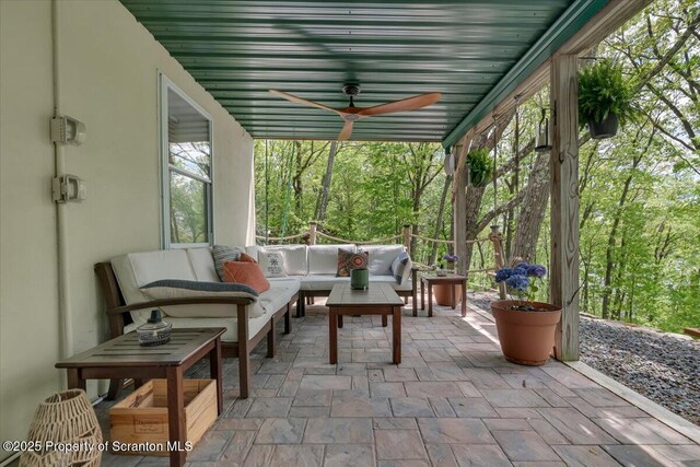 86 Paupack Point Rd, Hawley, PA 18428 - view of patio with outdoor lounge area and ceiling fan