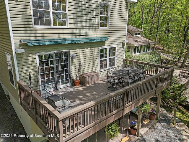 86 Paupack Point Rd, Hawley, PA 18428 - wooden terrace featuring outdoor dining space