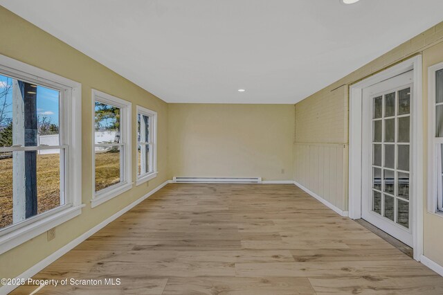 unfurnished sunroom with a baseboard radiator