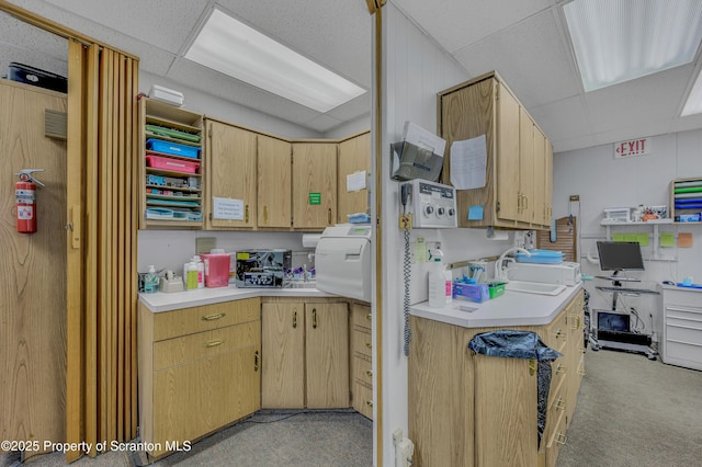 kitchen featuring a paneled ceiling, sink, and light brown cabinetry