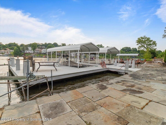 view of dock with a water view